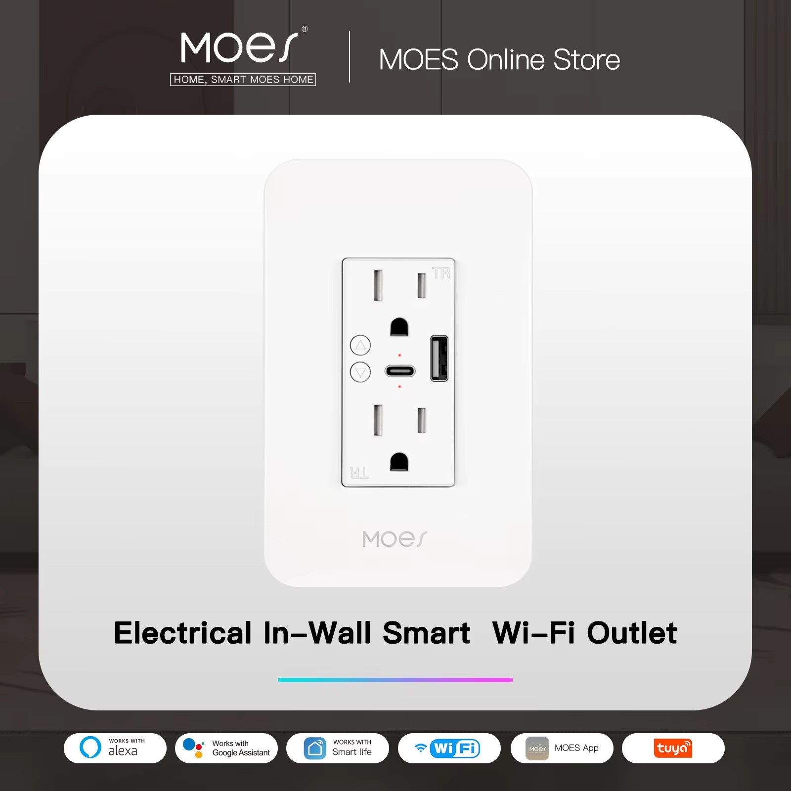 Inteligentne gniazdo ścienne zasilania WiFi z gniazdkami typu C i USB z podwójną wtyczką obsługuje Alexa Google Home