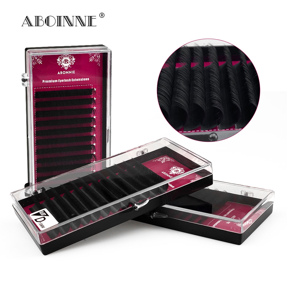 Abonnie B/C/D 12 rangées Extension de cils en cheveux de vison noir mat Extension de cils en soie moelleuse pour le maquillage de beauté