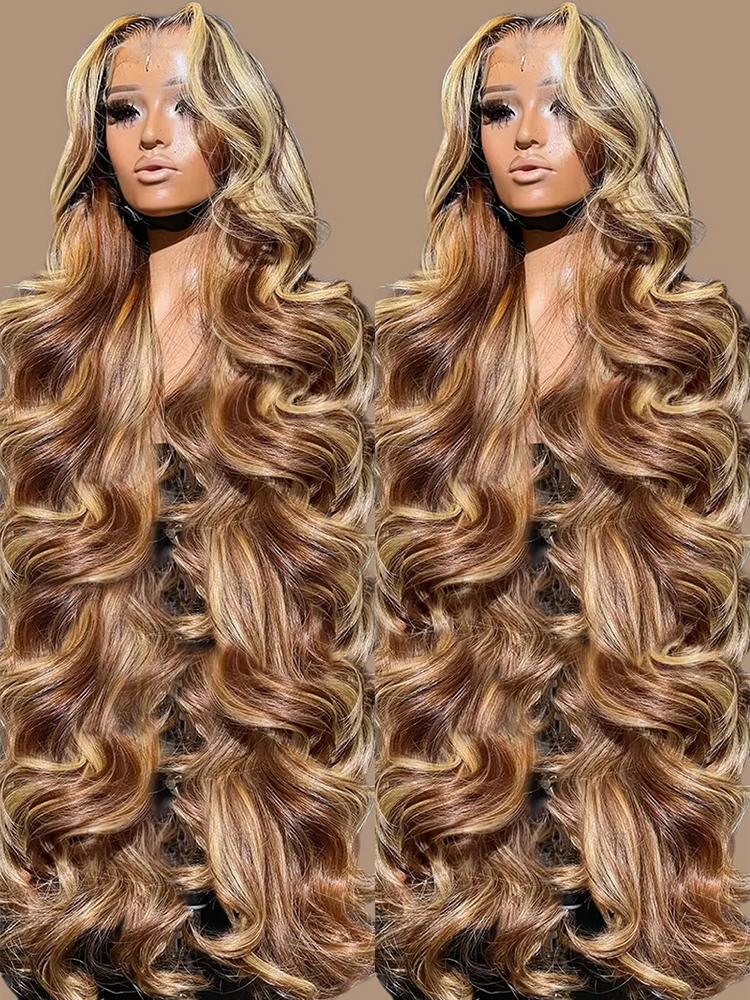 40 42Inch Highlight Body Wave 13x4 13x6 Hd Lace Frontal Wig Brazilian Ombre Color Water Wave Human Hair Wig For Women Preplucked
