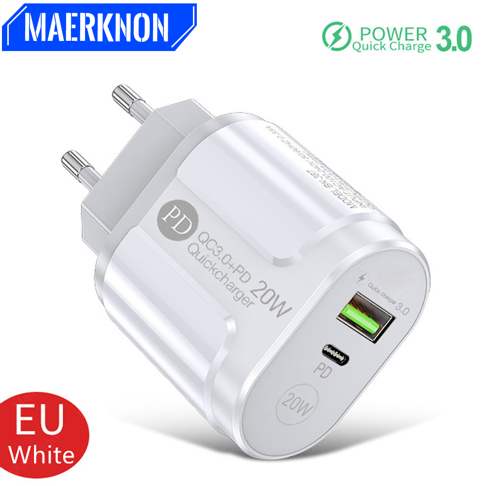 ชาร์จโทรศัพท์ 20W Fast CHARGING PD USB Type C Charger Quick Charger 3.0 EU/US Plug Wall Charger สําหรับ iPhone Samsung Xiaomi Huawei