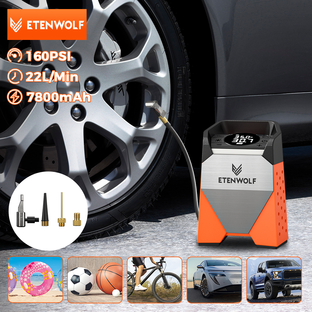 ETENWOLF ZEPHYR S3C draagbare luchtcompressor 100% Duty Cycle autobandenpomp 7800mAh voor auto's, motorfietsen, fietsen ballen