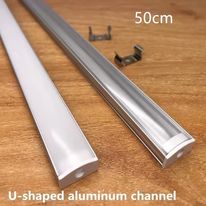 Perfil de aluminio de tira LED, canal de aluminio montado en superficie empotrado de 50CM con cubierta de PC difusor para iluminación lineal de 8mm y 10mm