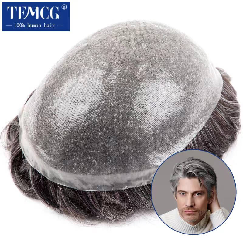 Peluca de hombre con doble nudo, de PU de 0.06-0.08mm, línea de cabello natural, sistema de cabello humano, unidad de 6 pulgadas, prótesis capilar masculina suave.