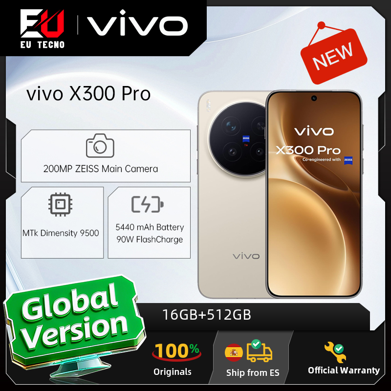 Smartphone vivo X300 Pro 5G, 16 GB + 512 GB versão europeia, ecrã AMOLED de 6,78 polegadas, MTK Dimensity 9500, câmara de 200 MP, 5440 mAh, 90 W, IP69
