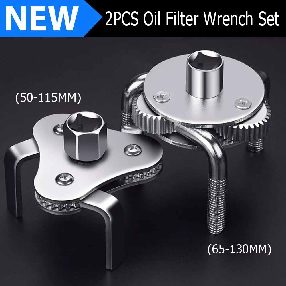 Universele 2 Stuks Oliefilter Sleutel Set Instelbaar 2 Weg 3 Been Olie & Brandstoffilter Removal Tools Kit Zilver Voor Auto Reparatie Tool