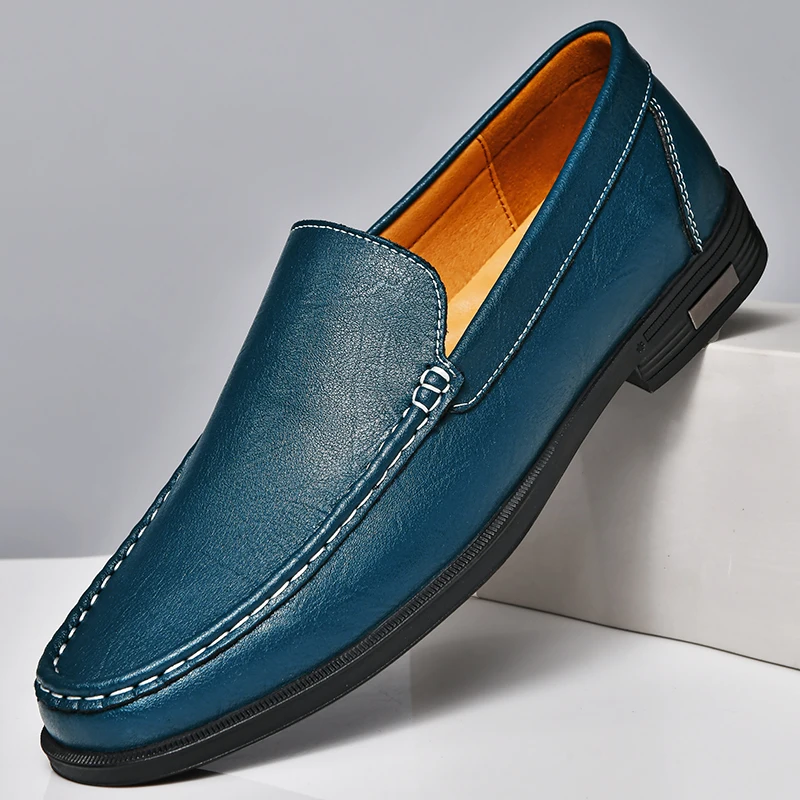 Sepatu pantofel Formal pria, SNEAKER KULIT asli Slip on, kantor untuk berkendara pesta pernikahan ukuran besar kasual