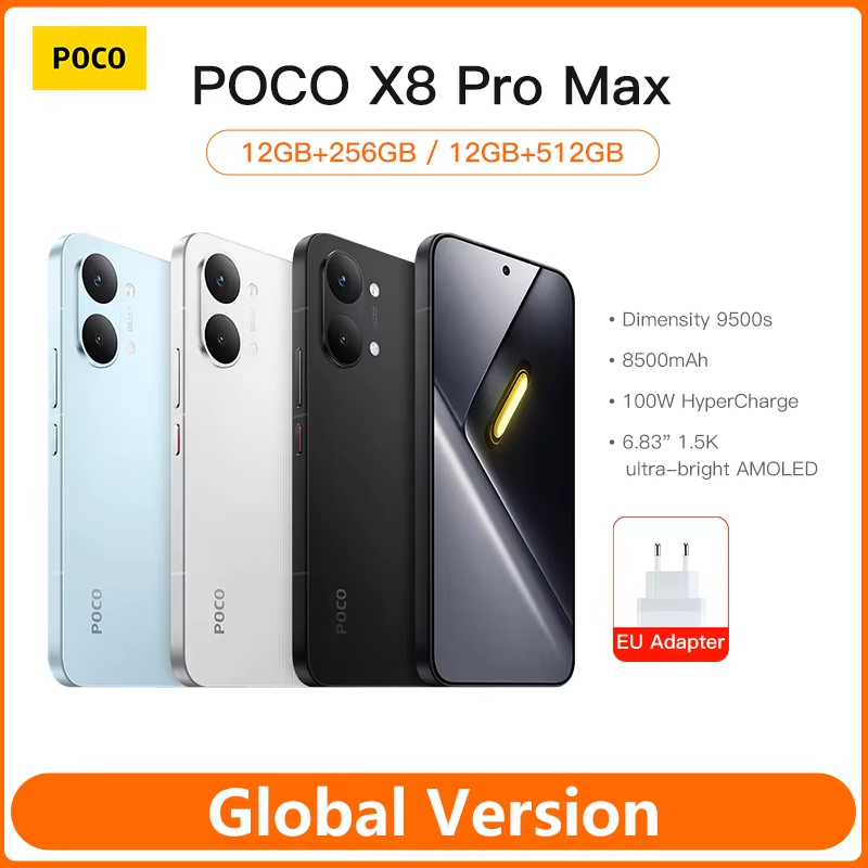 Смартфон Xiaomi POCO X8 Pro Max (глобальная версия) с AMOLED-дисплеем 6,83'' 1.5K 120 Гц, сверхъярким экраном и процессором Dimensity 9500s, аккумулятор 8500 мАч