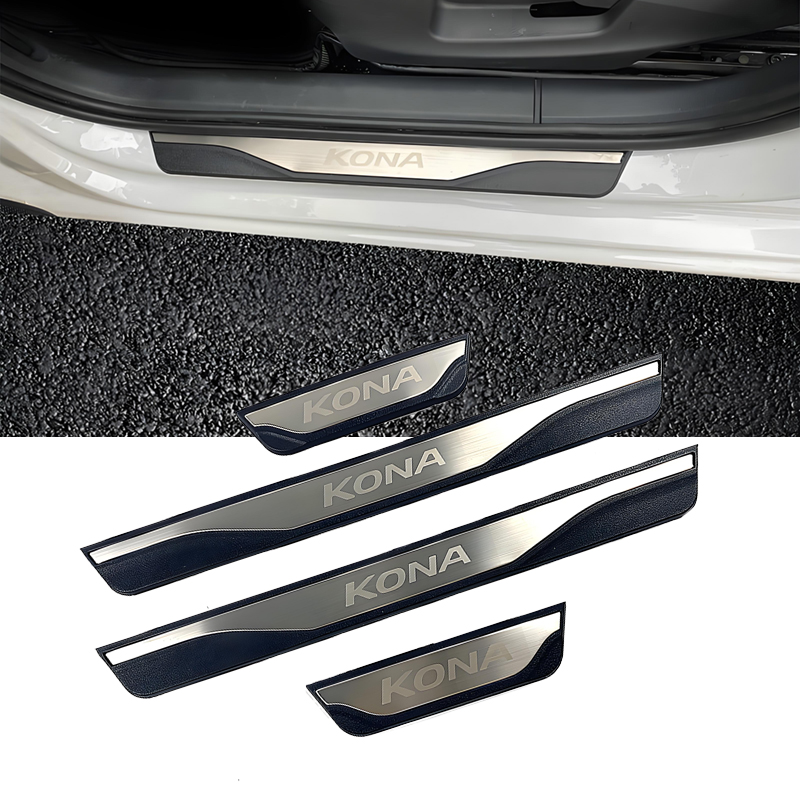 สําหรับHyundai KONA OS 2021 2022 2023 EVประตูSillเหยียบยินดีต้อนรับScuffแผ่นตกแต่งป้องกันรถอุปกรณ์เสริมTrim