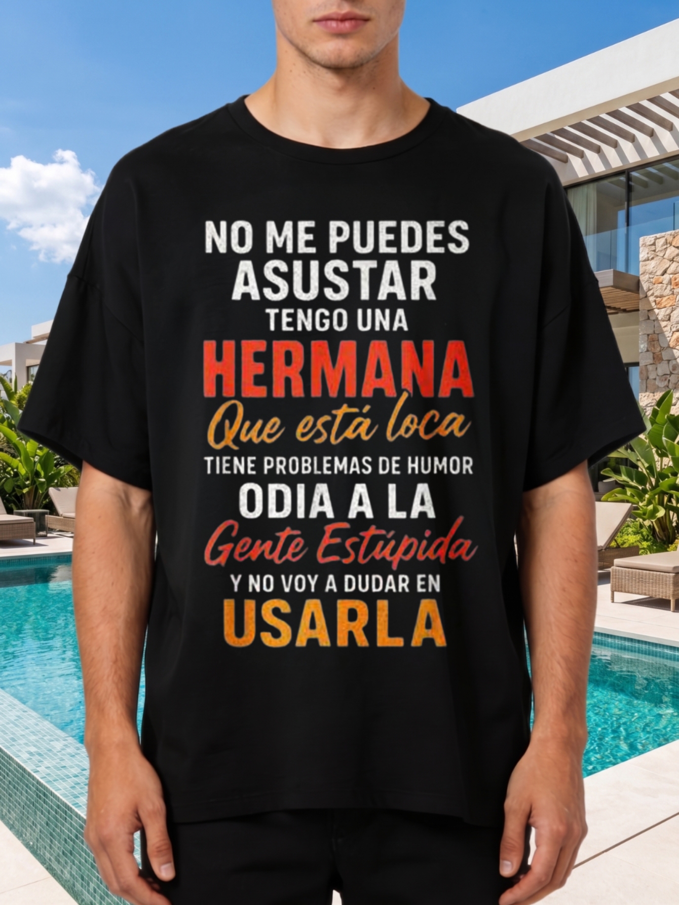 1 peça Camiseta 100% Algodão com Estampa 'No Me Puedes Asustar Tengo Una Hermana Que Esta Loca Tiene Problemas De Humor Odia A La Gente Estupida Y No Voy A Dudar En Usarla', Gola Redonda, Manga Curta, Tamanho Grande, Confortável, Casual, Lavável à Máquina