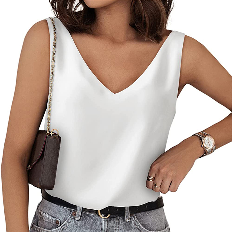 Einfarbiges ärmelloses Sommer-Tanktop weiße Frauen schwarz lässiges Basic-T-Shirt von der Schulter Cami sexy rücken freies Tanktop