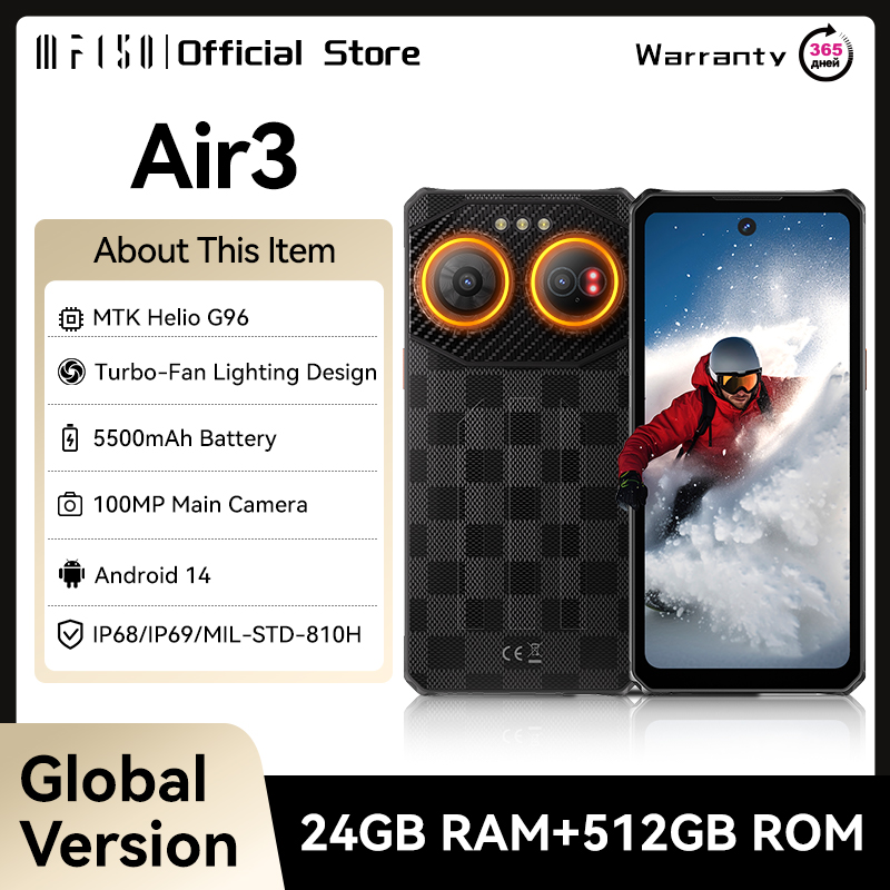 IIIF150 Air3สมาร์ทโฟนที่ทนทานAndroid 14โทรศัพท์มือถือ12GB 512GB 100MPกล้องDynamic Island UltraThinทนทาน30W Fast Charge