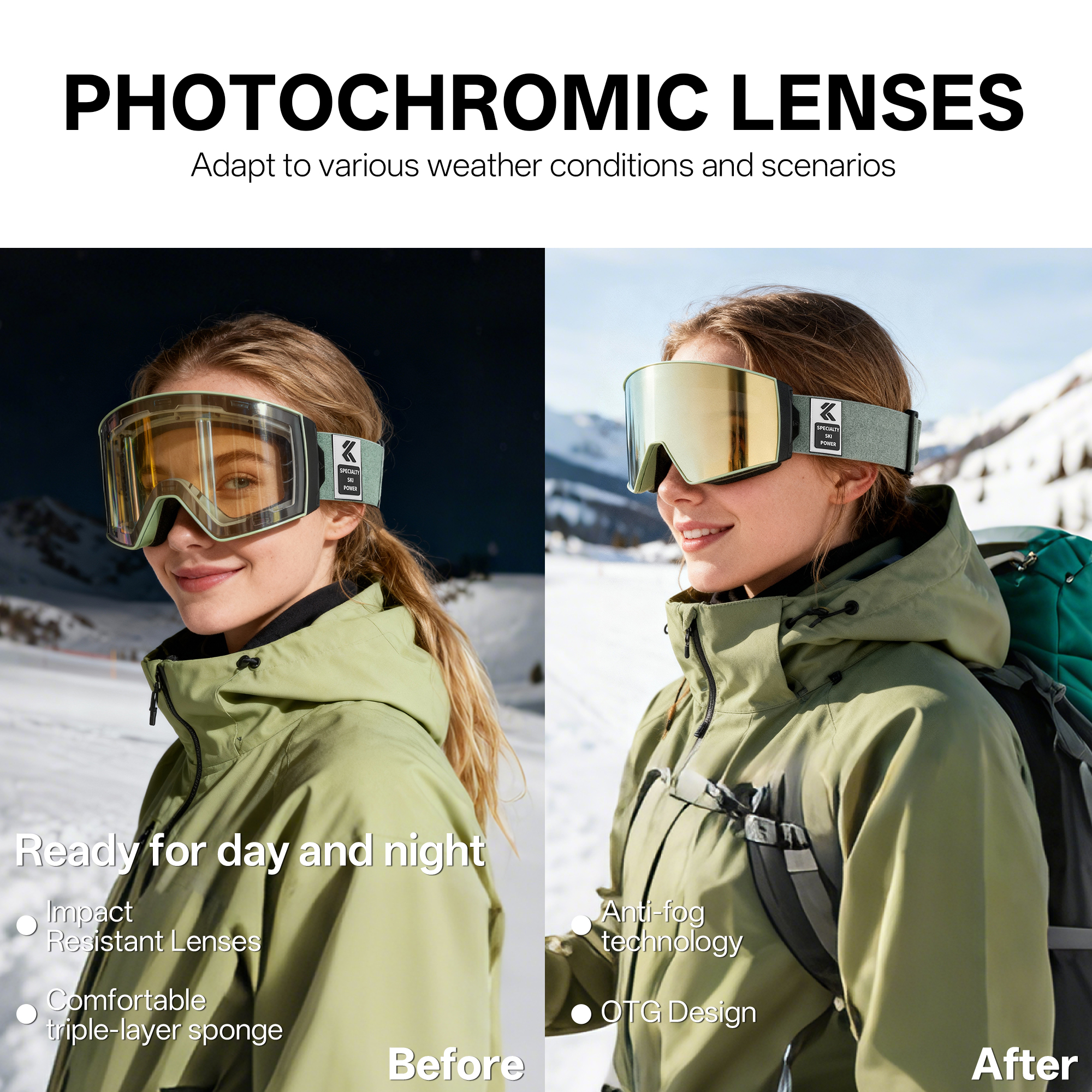 Kapvoe-gafas fotocromáticas de esquí para exteriores, lentes antivaho magnéticas, protección UV400, gafas de esquí para hombres y mujeres, gafas deportivas de invierno