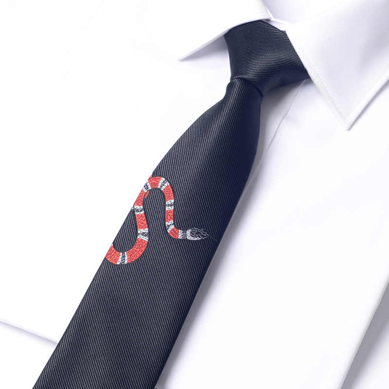 High Quality 2026 New Snake Ties 7CM Jacquard Embroidered Standard Men's Business Banquet Animal Pattern Necktie Black Dark Blue