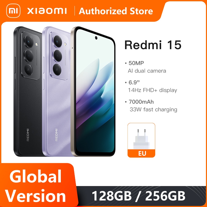 Xiaomi redmi 15 versão global smartphone 6.9 "fhd + dotdisplay 50mp câmera 7000mah 33w ip64 snapdragon 685 128gb/256gb rom