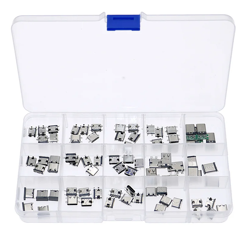 75 Uds. Conectores de base de carga USB tipo C de 15 valores, Kit surtido de reparación de productos digitales y teléfonos móviles Usb