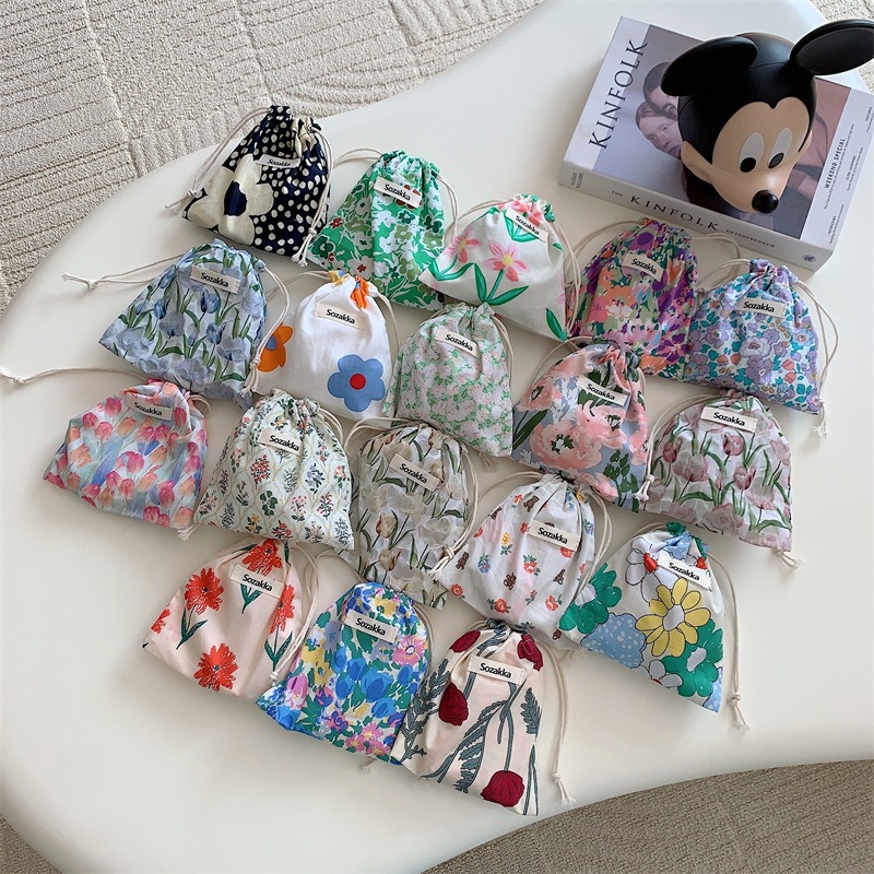 Kawaii тканевая Цветочная дорожная косметика Помада монетница женская сумка для макияжа милые сумочки женский кошелек Органайзер маленькая сумка сумки