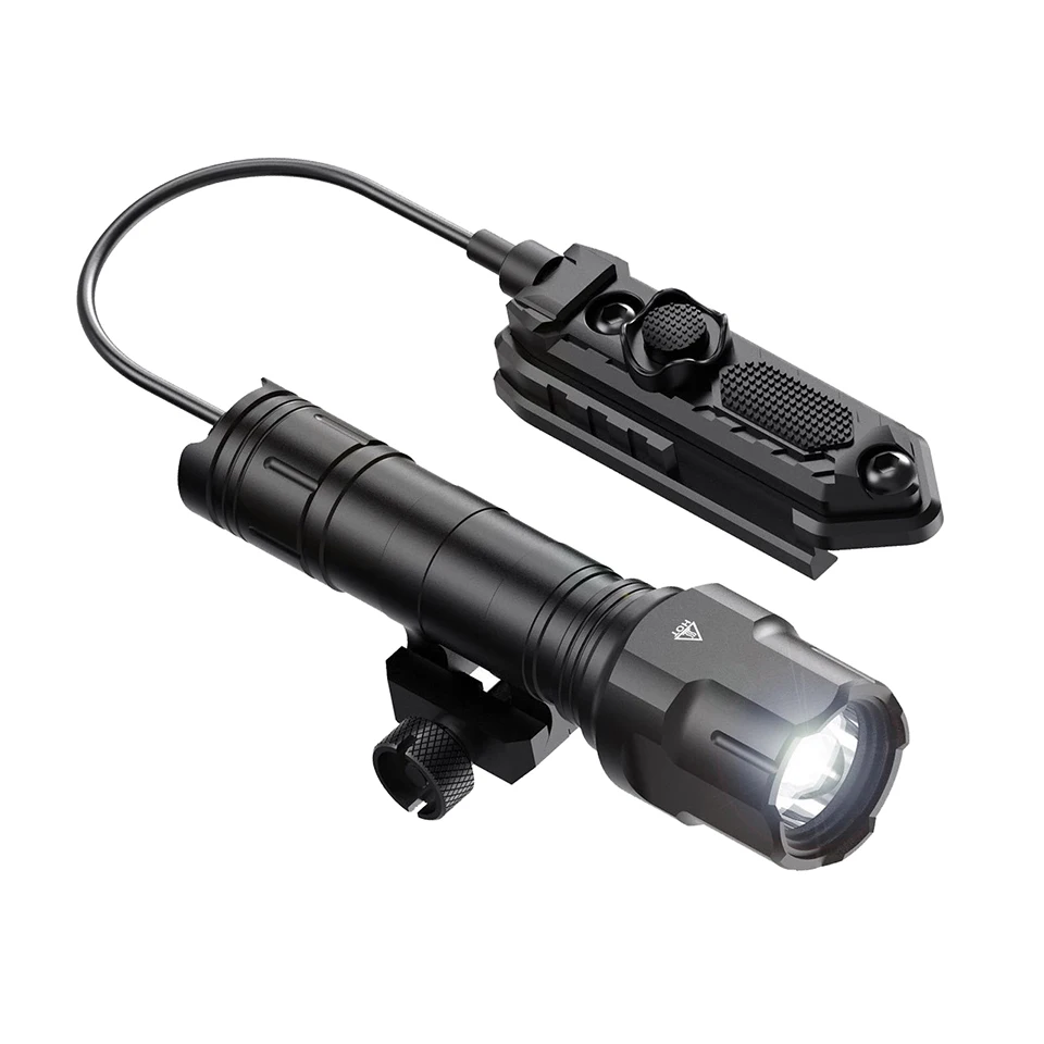 Outdoor 1200 Lumen Tactical Flashlight Matte Black Aluminum LED Light with Mlok System Remote Pressure Switch for Picatinny Rail