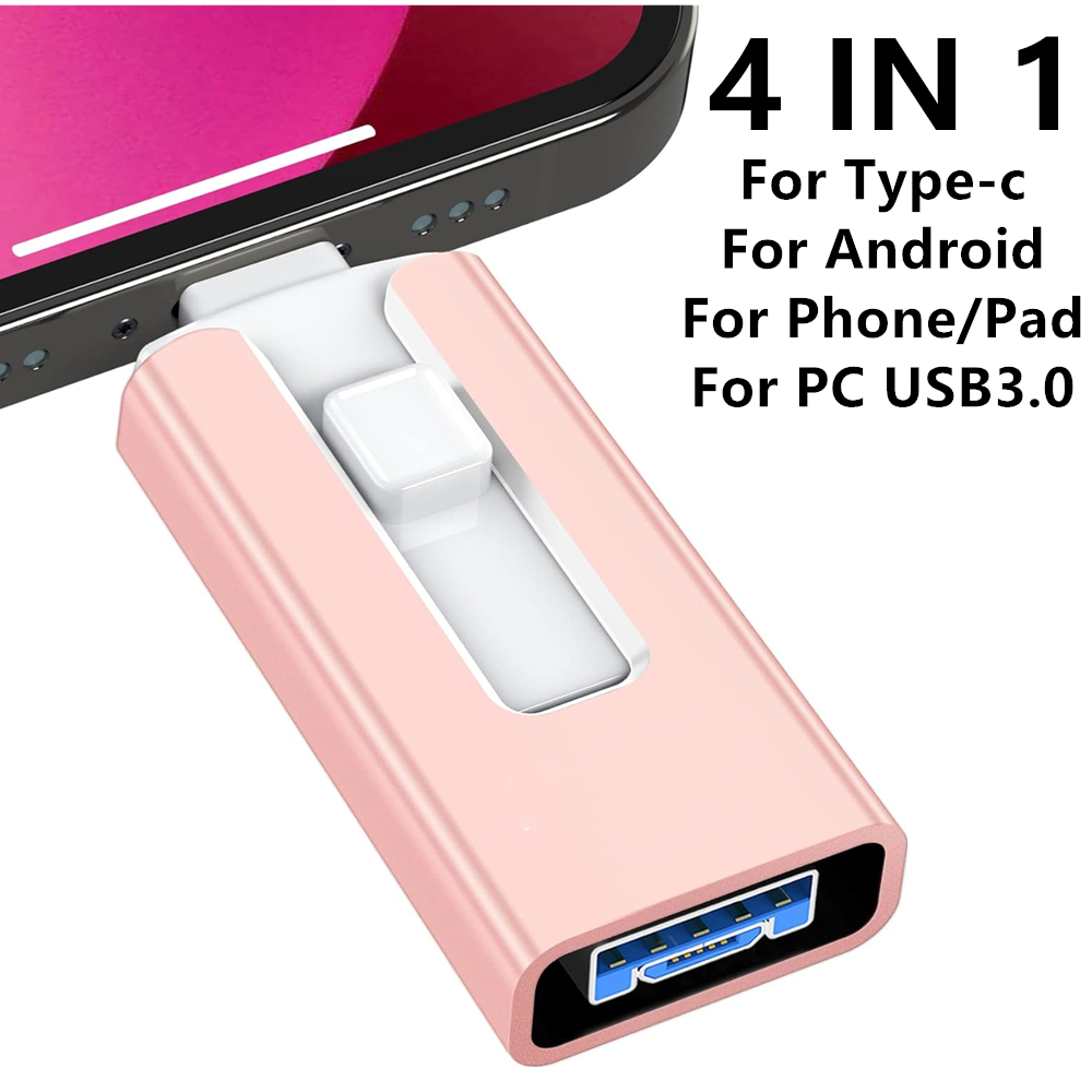 USB-флеш-накопитель 3.0 512 ГБ 256 ГБ 128 ГБ для iPhone с интерфейсом 4-в-1 (Micro USB, Type-C) для iPhone 7/8/9/11/12/13, iPad