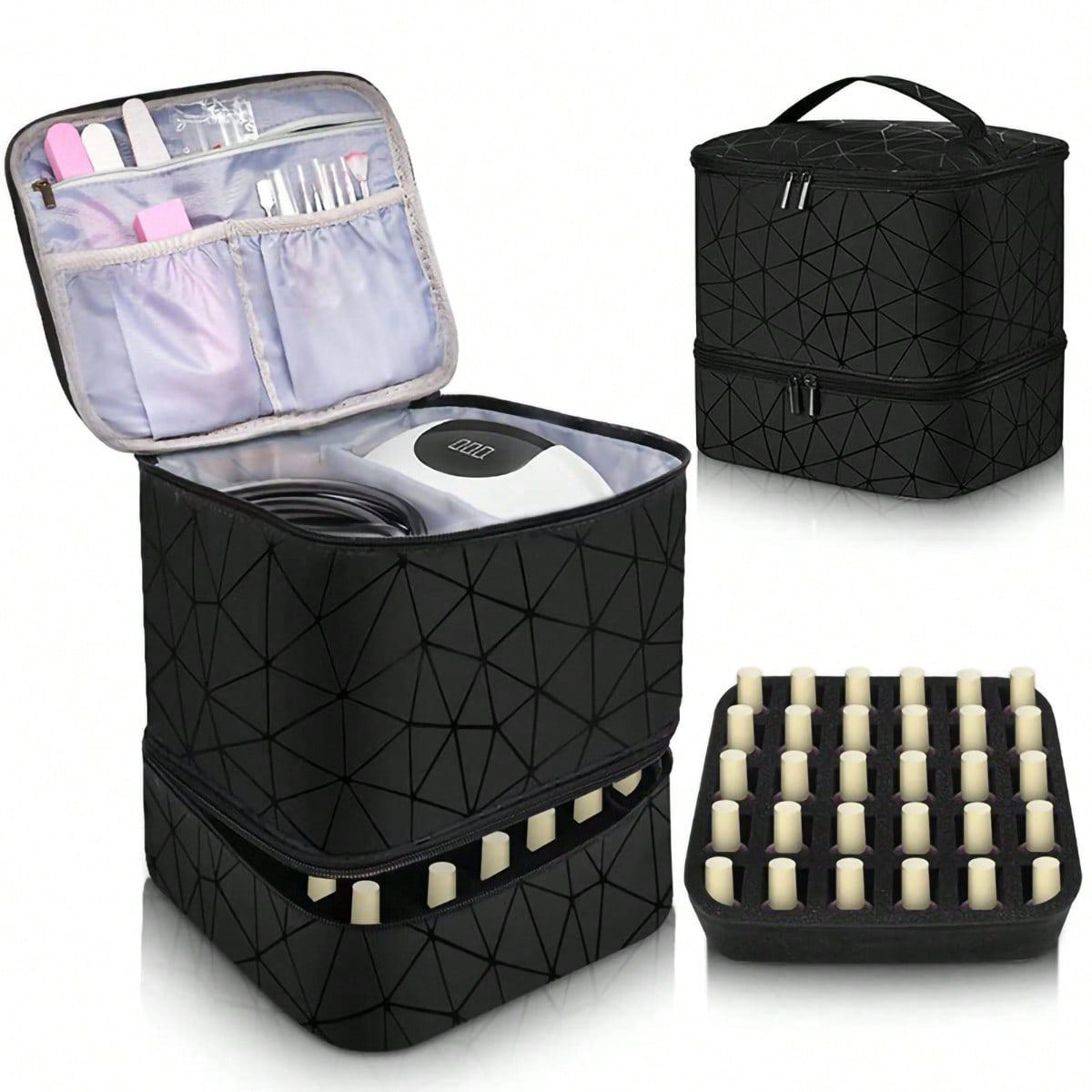 La nueva bolsa portátil para esmalte de uñas, bolsa de almacenamiento de esmalte de uñas de doble capa puede contener 30 botellas de bolsa de maquillaje, bolsa de almacenamiento