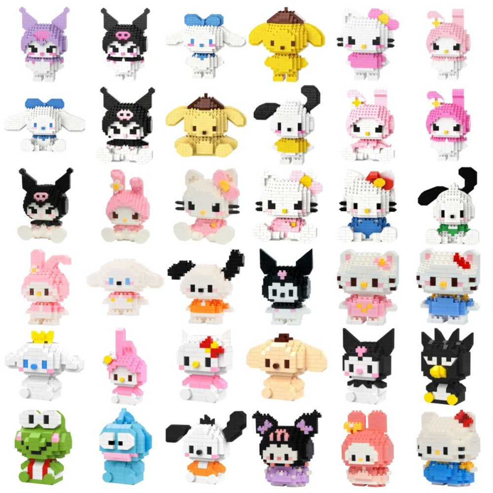 Klocki konstrukcyjne Sanrio Hello Kitty Kuromi My Melody Cinnamoroll, figurki z kreskówek, zabawki do składania dla dzieci, model, prezent