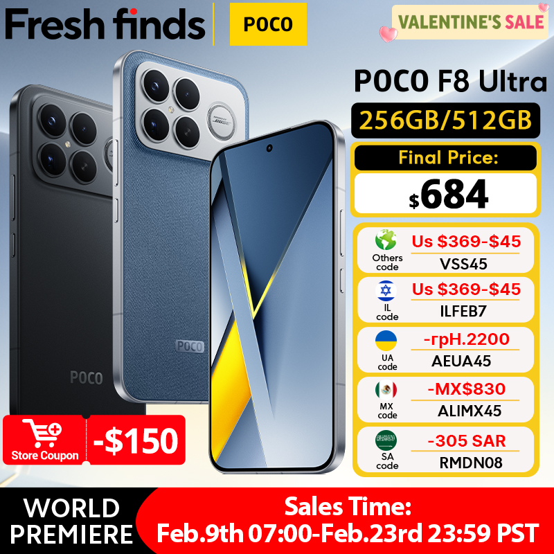 【월드 프리미어】POCO F8 울트라 스마트폰 스냅드래곤 8 엘리트 5세대 6500mAh 6.9인치 120Hz POCO 하이퍼 RGB AMOLED 디스플레이 NFC 지원
