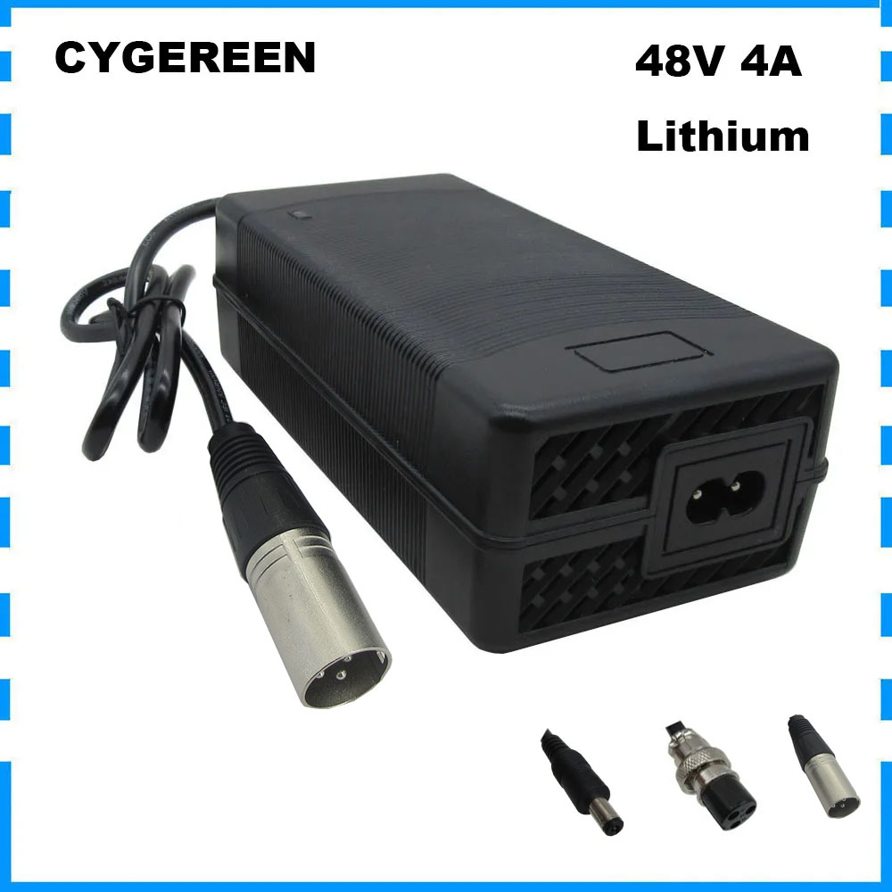 48V 4A Li-ionlader 54.6V 4A XLR voor 13S 48 Volt lithiumbatterijlader met ventilator XT60 DC GX16-connector