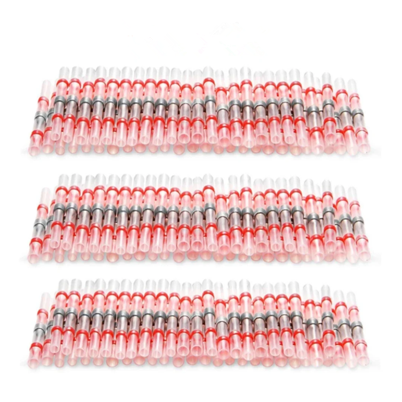 50/100/500/1000PCS Waterdichte Soldeer Seal Mouw Splice Terminals Koperen Krimpkous Elektrische Draad Butt connector AWG22-18 Rood