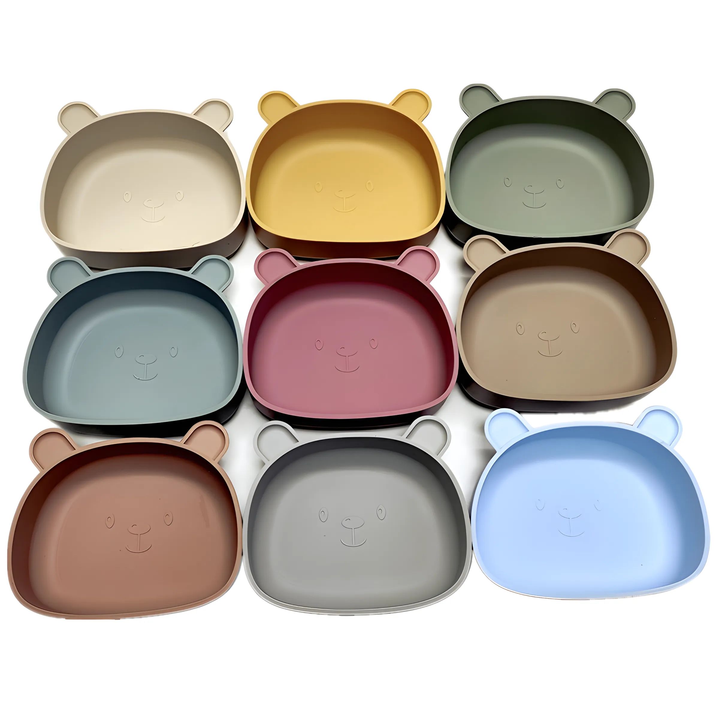 Prato de jantar de silicone das crianças tigela auxiliar do bebê ventosa urso dos desenhos animados prato de jantar à prova de queda anti-queimadura utensílios de mesa