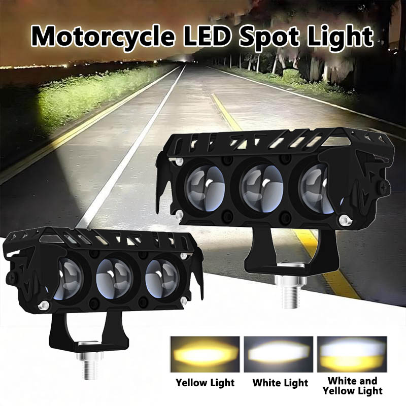 1/2 SZT. Motocyklowe światła LED punktowe dwukolorowe światła mijania/drogowe, lampy przeciwmgielne do samochodów, ciężarówek, SUV-ów, UTV, 12V, mini reflektor z soczewką, światło do jazdy