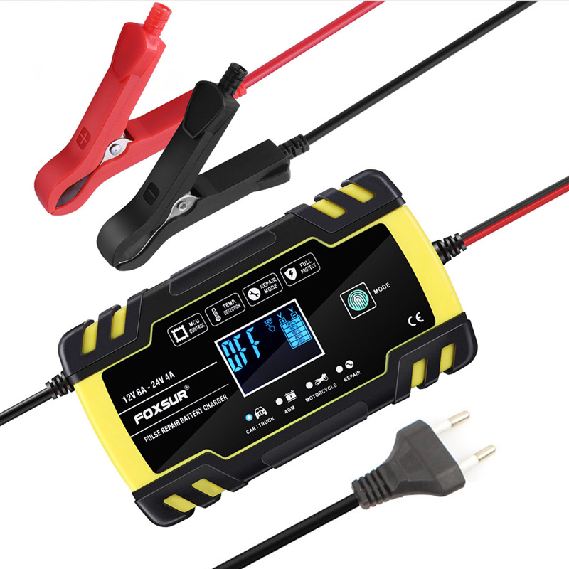 FOXSUR 12 V/24 V 8A สมาร์ทแบตเตอรี่เครื่องชาร์จอัตโนมัติ Fast Charger ใช้สําหรับรถยนต์รถจักรยานยนต์รถบรรทุก Deepcycle เปียกแห้ง Lead Acid