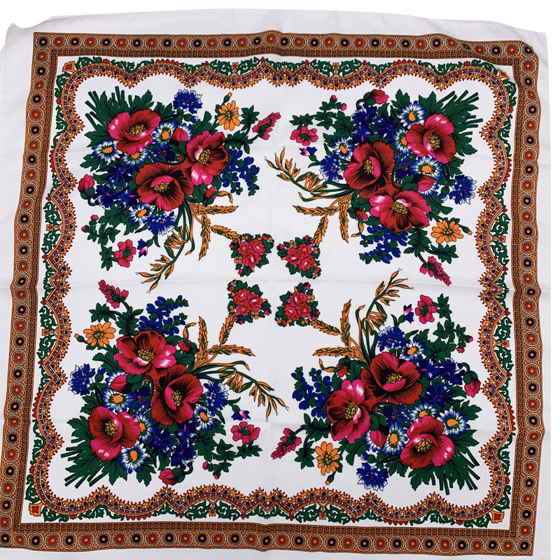 Selendang Babushka Cetak Bunga Mewah 70*70cm, Bandana Persegi Nasional Rusia untuk Wanita, Selendang Ukraina, Foulard Wanita, Penutup Kepala Wanita