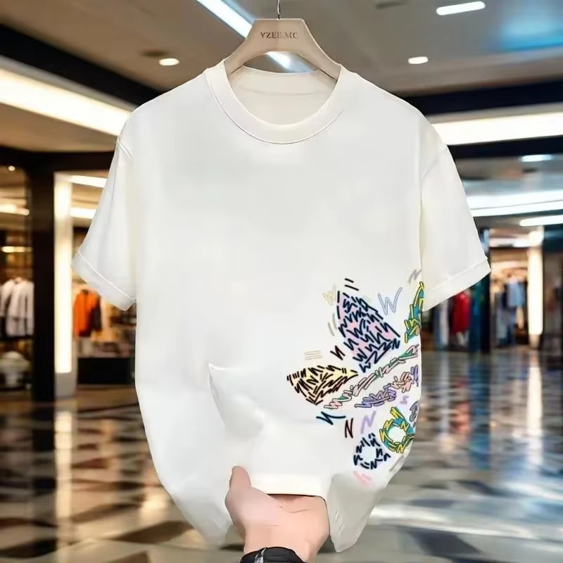 T-shirt pour homme de haute qualité, imprimé, 100% coton pur, avec motifs tendance - manches courtes et style formel