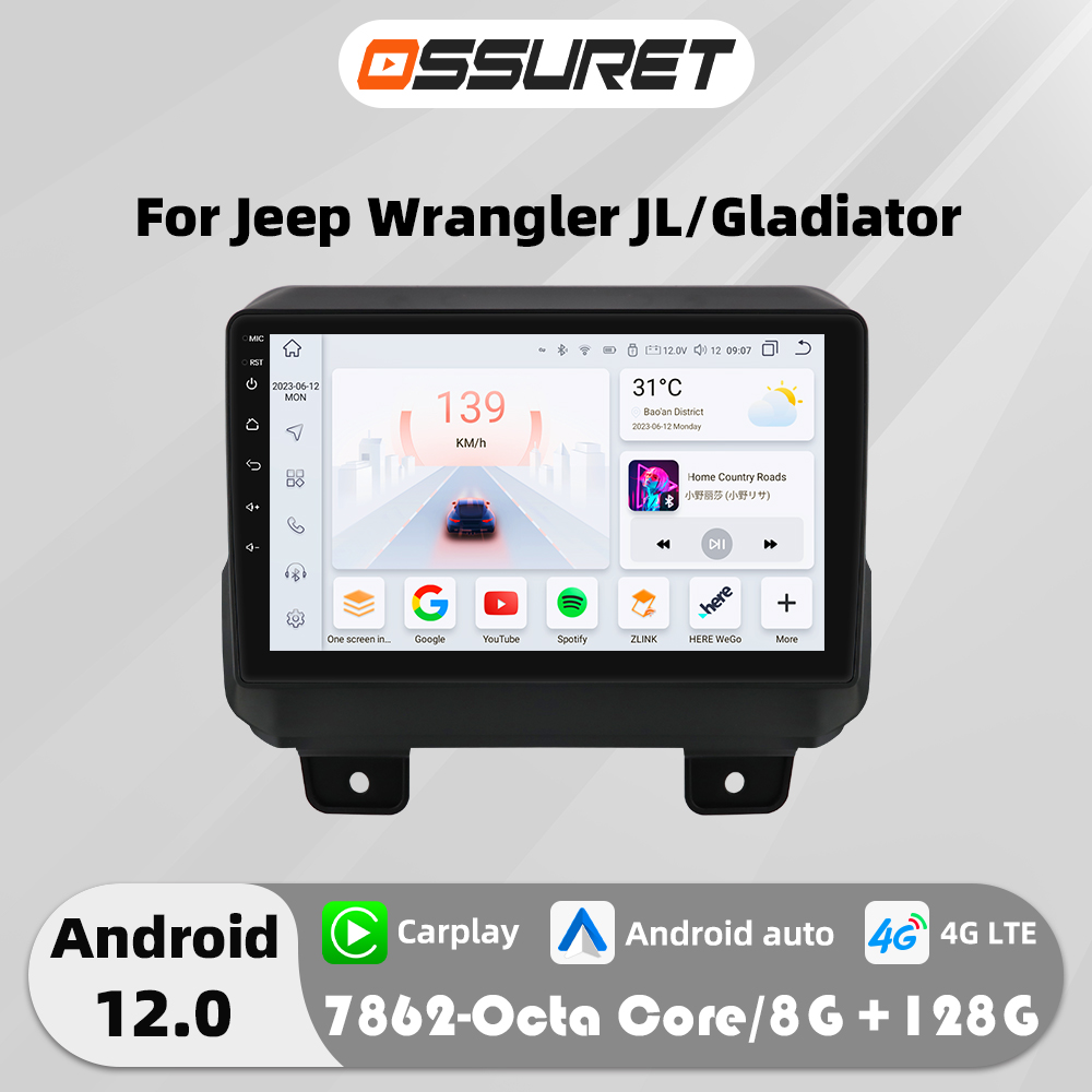 Autoradio Android pour Jeep Wrangler JL 2018-2021, Lecteur Vidéo MultiXXL, Gladiator 4G, Carplay, 2Din, Écran SWC, Unité Principale