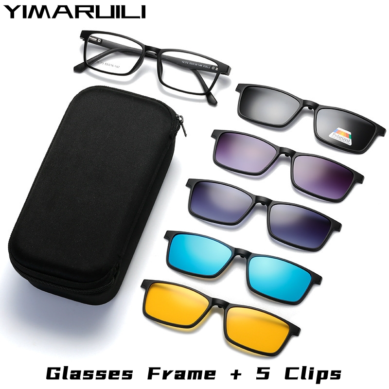Yimaruili Ultralichte 1 + 5 Magnetische Zuigkracht Gepolariseerde Clip Eyewear TR90 Retro Vierkante Optische Recept Brillen Frame Mannen