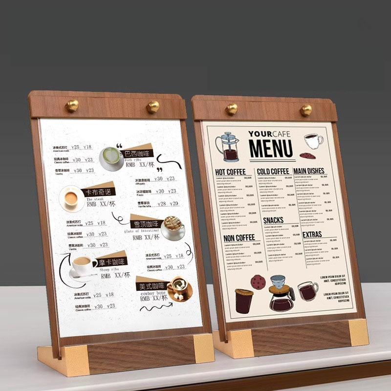Portapapeles de madera maciza de nogal, tablero de menú, tablero de exhibición de madera maciza, lista de precios de café de alto grado, pantalla superior MenuTable, A4/A5