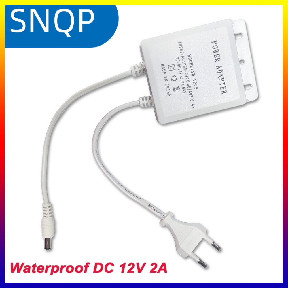 Wodoodporny zasilacz DC12V 2A EU do kamer monitoringu CCTV, kamer AHD, rejestratorów DVR NVR, wejście AC100V-240V, 5.5mm*2.1mm