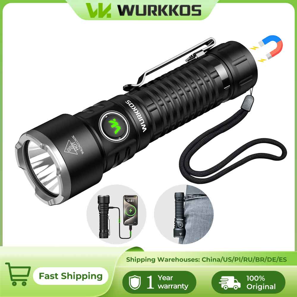 Wurkkos TS28 EDC Taschenlampe 3200 lm Wiederaufladbar 21700 Akku 506m Strahlreichweite Magnetische Endkappe Selbstverteidigungs-Taschenlampe