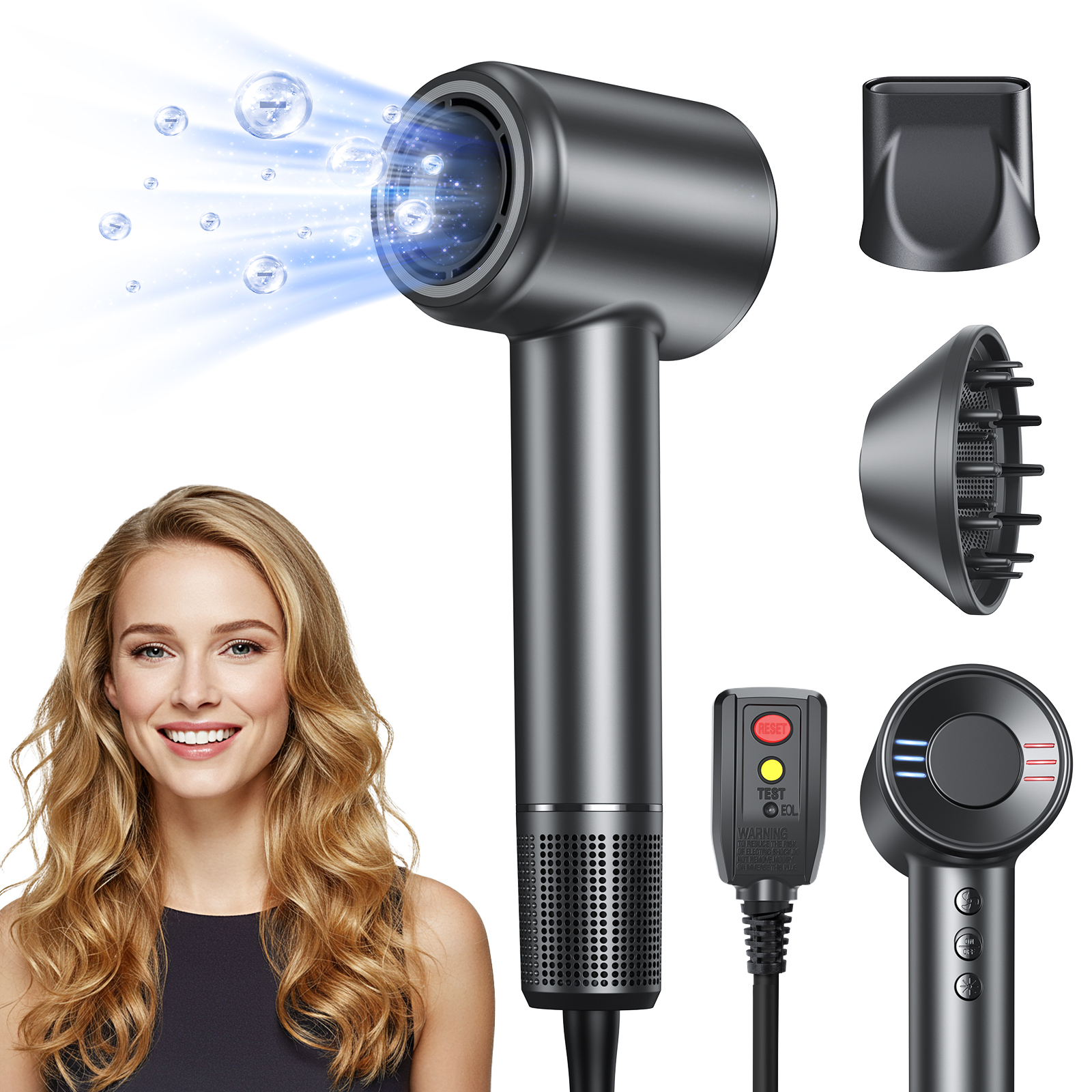 120.000 RPM haardroger Negatieve ionische föhn Borstelloze motor 40M/S Sneldrogend Hoge snelheid Laag geluidsniveau Thermogestuurde haardroger 500M negatieve ionen Sneldrogend voor krullend en steil haar