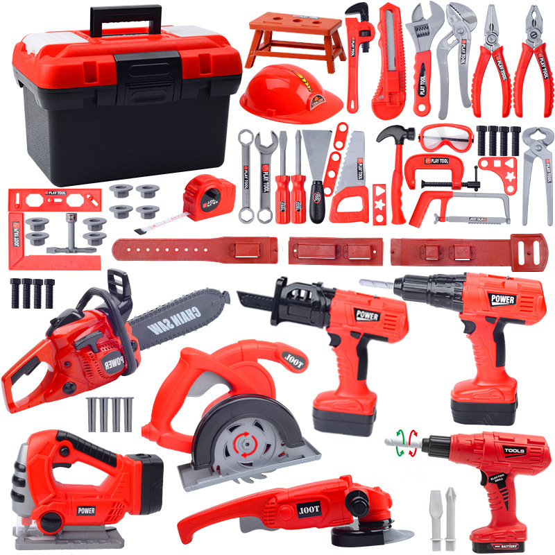 Kit de caja de herramientas para niños, juguetes educativos, herramientas de reparación de simulación, juguetes, taladro, juego de plástico, rompecabezas de ingeniería de aprendizaje, juguetes, regalos para niños