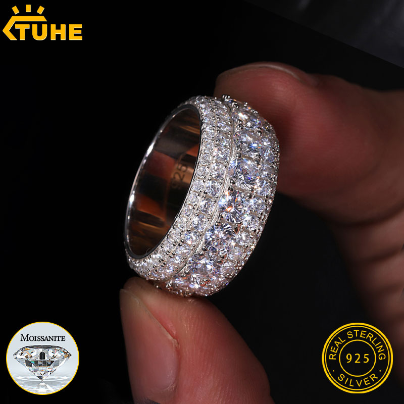 TUHE unisexe glacé Moissanite hommes anneaux S925 pour homme Hip Hop bijoux de luxe S925 anneau pavé réglage homme bijoux accessoires