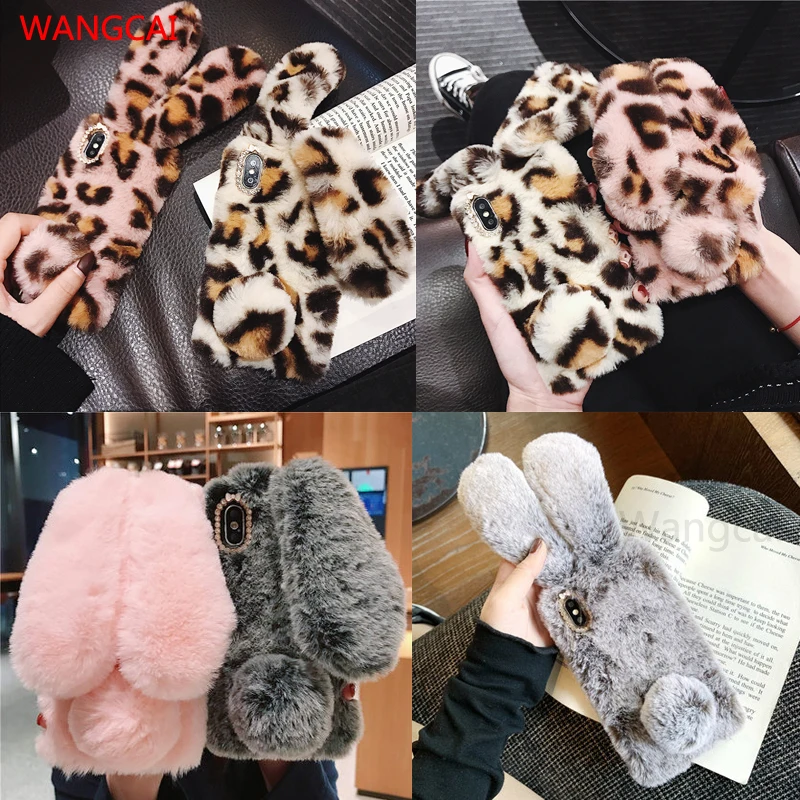 Simpatica custodia in peluche con orecchie di coniglio 3D per Xiaomi Poco C61 C65 C55 C50 X6 F6 M6 Pro 4G 5G Redmi Note 13 Pro Plus custodia 4G 5G 12S