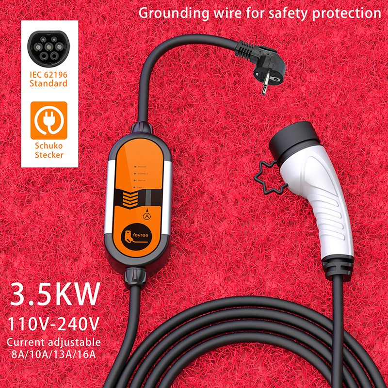 Feyree portátil ev carregador type2 IEC62196-2 16a evse cabo de carregamento type1 sae j1772 plugue da ue controlador wallbox para carro elétrico