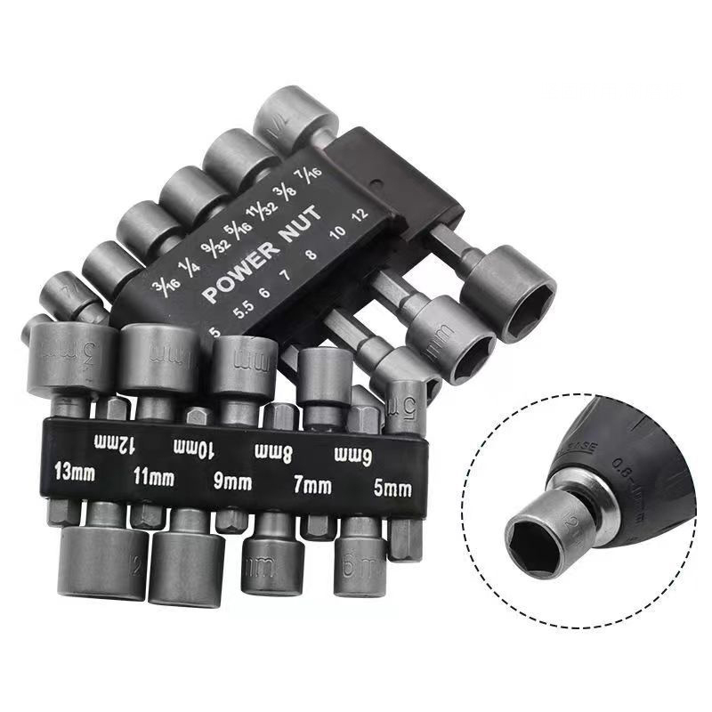 Llave de tubo fuerte hexagonal interna de 9 piezas, juego de herramientas de inserción de destornillador neumático con varilla de extensión de tornillo con mango hexagonal de 14 piezas