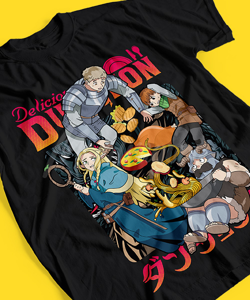 T-shirt motif anime Delicious Dungeon in un Mundo de Fantrenfor