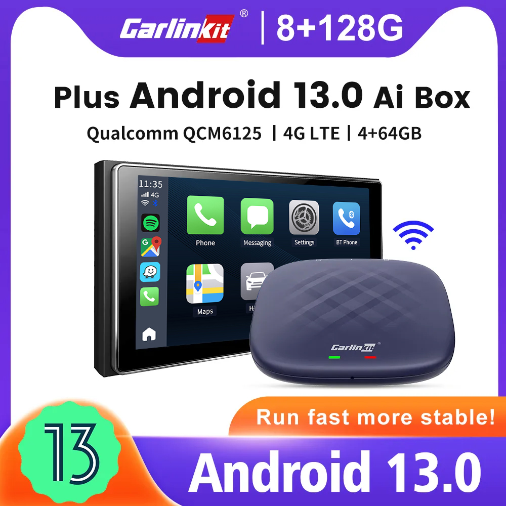 Carlinkit Plus QCM 6125 64G Android 13 CarPlay Ai Android Tv Box Wireless CarPlay Android Auto para Netflix YouTube Spotify IPTV