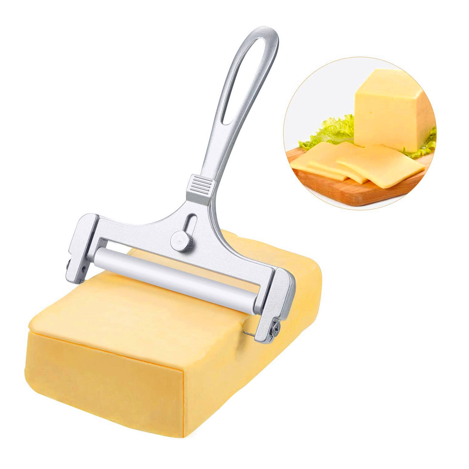 Affettatrice per formaggio in lega di alluminio con filo, spessore regolabile, taglierina per burro per formaggi morbidi e semiduri, gadget da cucina