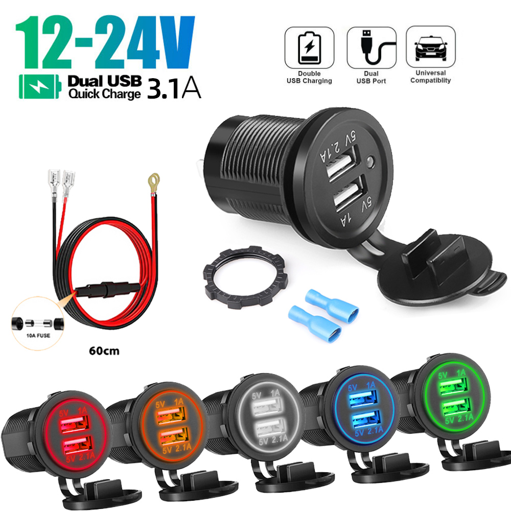 5V 3,1A 12V Dual USB Autoladegerät mit Panel Wasserdichtes Netzteil Steckdose für Fahrzeug Boot LKW Motorrad