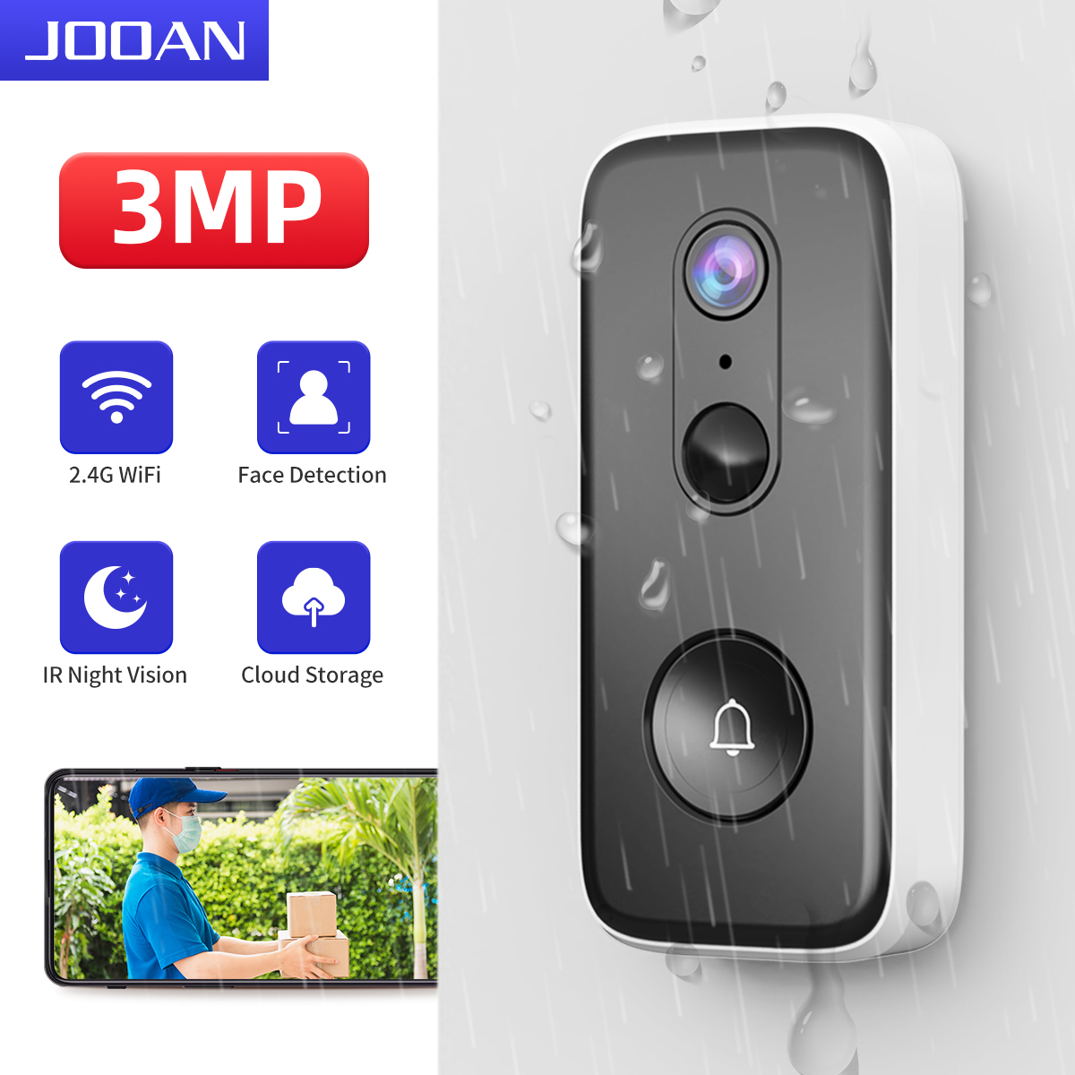JOOAN 3MP беспроводной Wi-Fi дверной звонок видеодомофон дверной звонок с камерой смартфон дверной звонок камера батарея PIR детектор движения