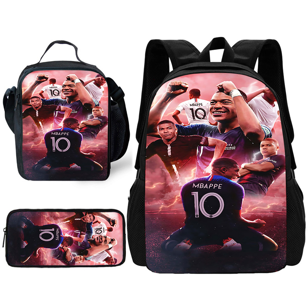 Juego M-mbappes Football Kylians Mochila escolar para niños con bolsas para el almuerzo, bolsas para lápices, mochilas escolares para niños y niñas, el mejor regalo