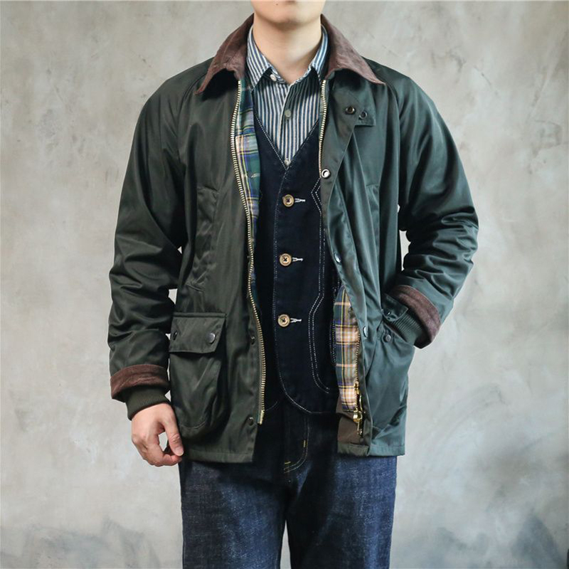Giacca da caccia americana in cera d'olio da uomo con risvolto vintage Amekage giacca a vento britannica impermeabile uomo primavera autunno inverno 2025nuovo